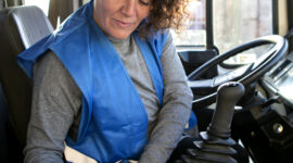 Student completing AZ truck driver training in Ontario at a driving school.