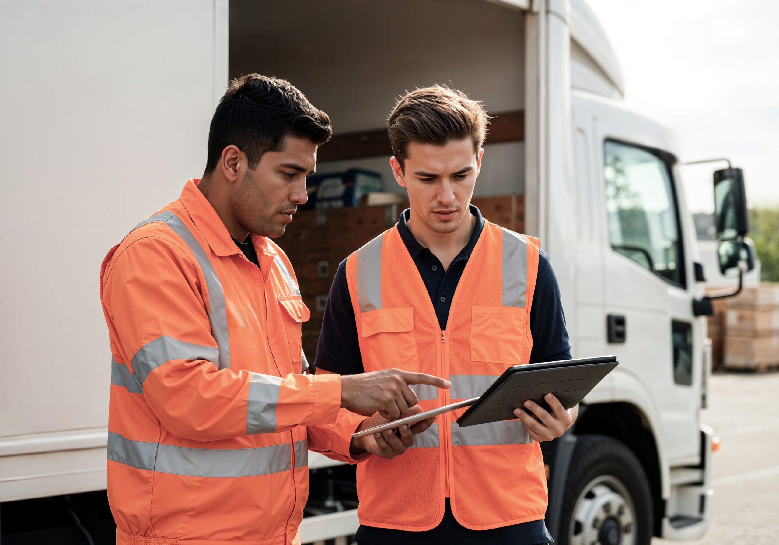 A student truck driver in training with an instructor, ideally in a classroom or behind the wheel.